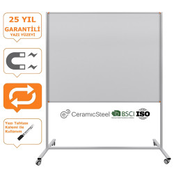 Tekerlek Ayaklı Tek Taraflı Emaye Beyaz Yazı Tahtası 120x140cm